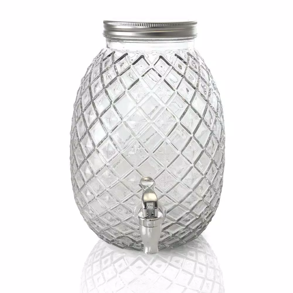 Gibson Home 4.8 Qt Pineapple Shaped Clear Glass Beverage Dispenser with Spout