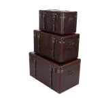 LITTON LANE Globetrotter Wood and Matte Brown Leather Decorative Trunk Set of 3 thumbnail 6