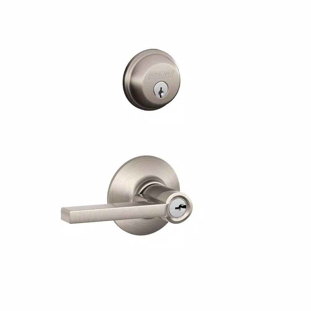 Schlage Latitude Entry Door Lever and Single Cylinder Deadbolt Combo Pack, Satin Nickel