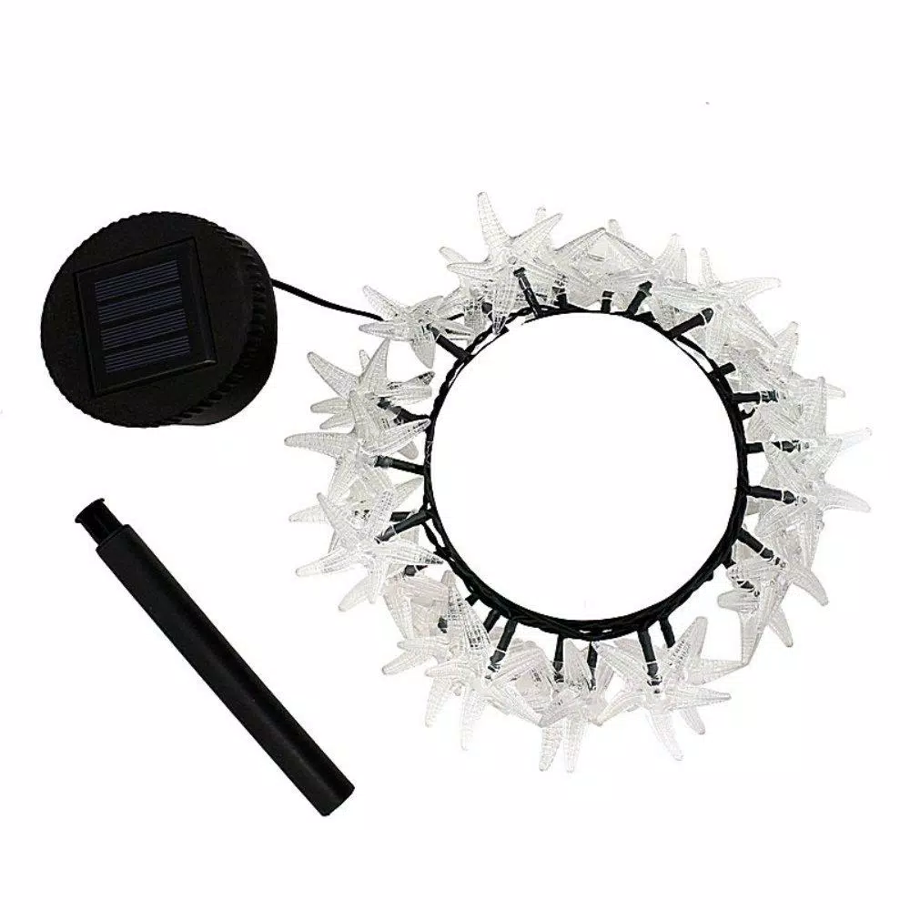 ALEKO 30-Light LED White Starfish Solar Powered String Lights, 2-Pack