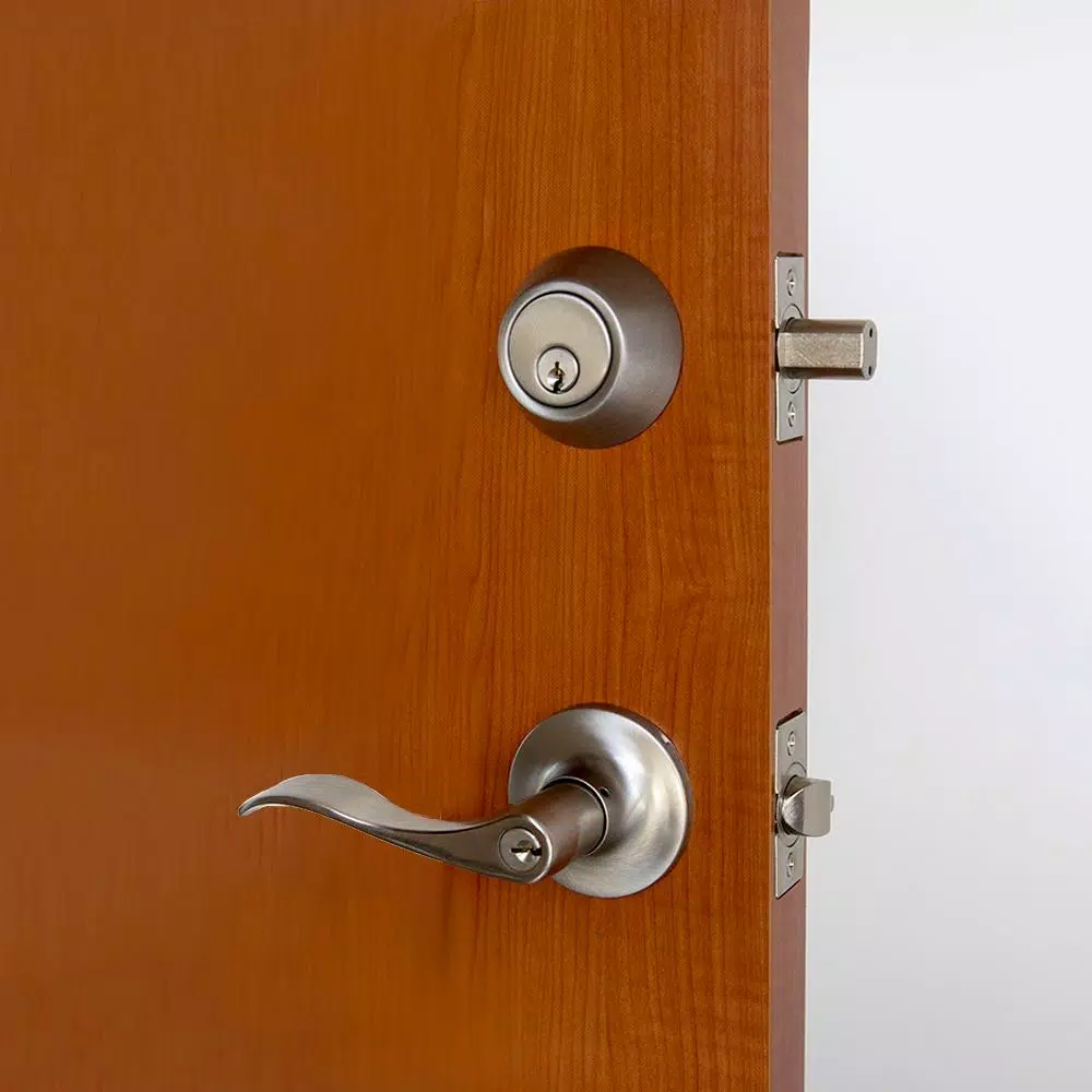 Design House 727966 Satin Nickel Entry Door Lever and Single Cylinder Deadbolt Combo