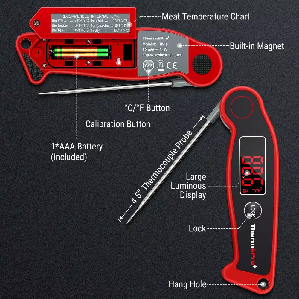 ThermoPro TP-19 Waterproof Digital Instant Read Meat Thermometer for BBQ Grill and Smoker