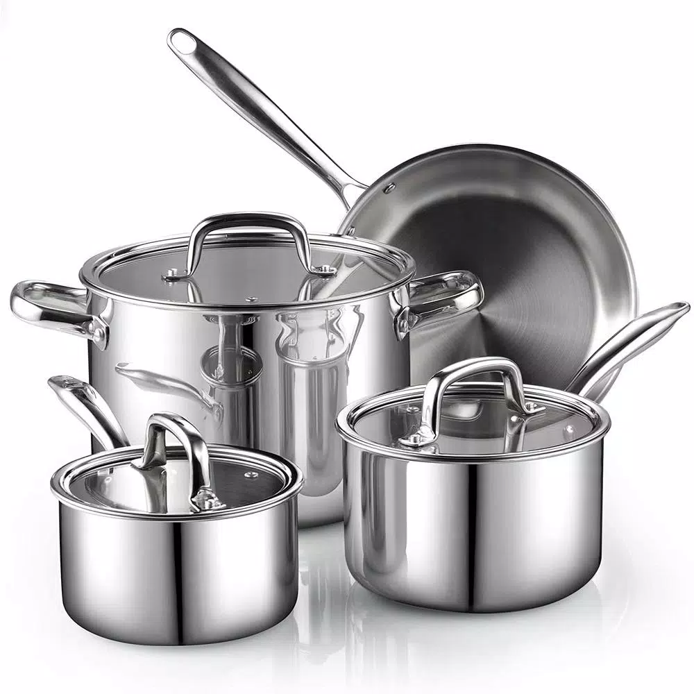Cook N Home 7-Piece Tri-Ply Clad 18/10 Stainless Steel Cookware Set