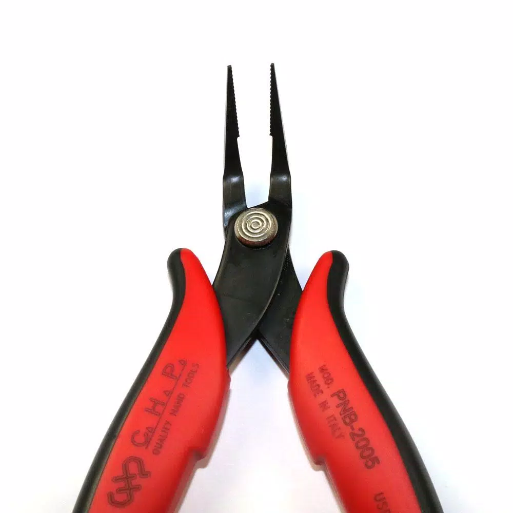 Hakko CHP PNB-2005 Long Nose Angled Pliers, 45° Angle, Serrated Jaws