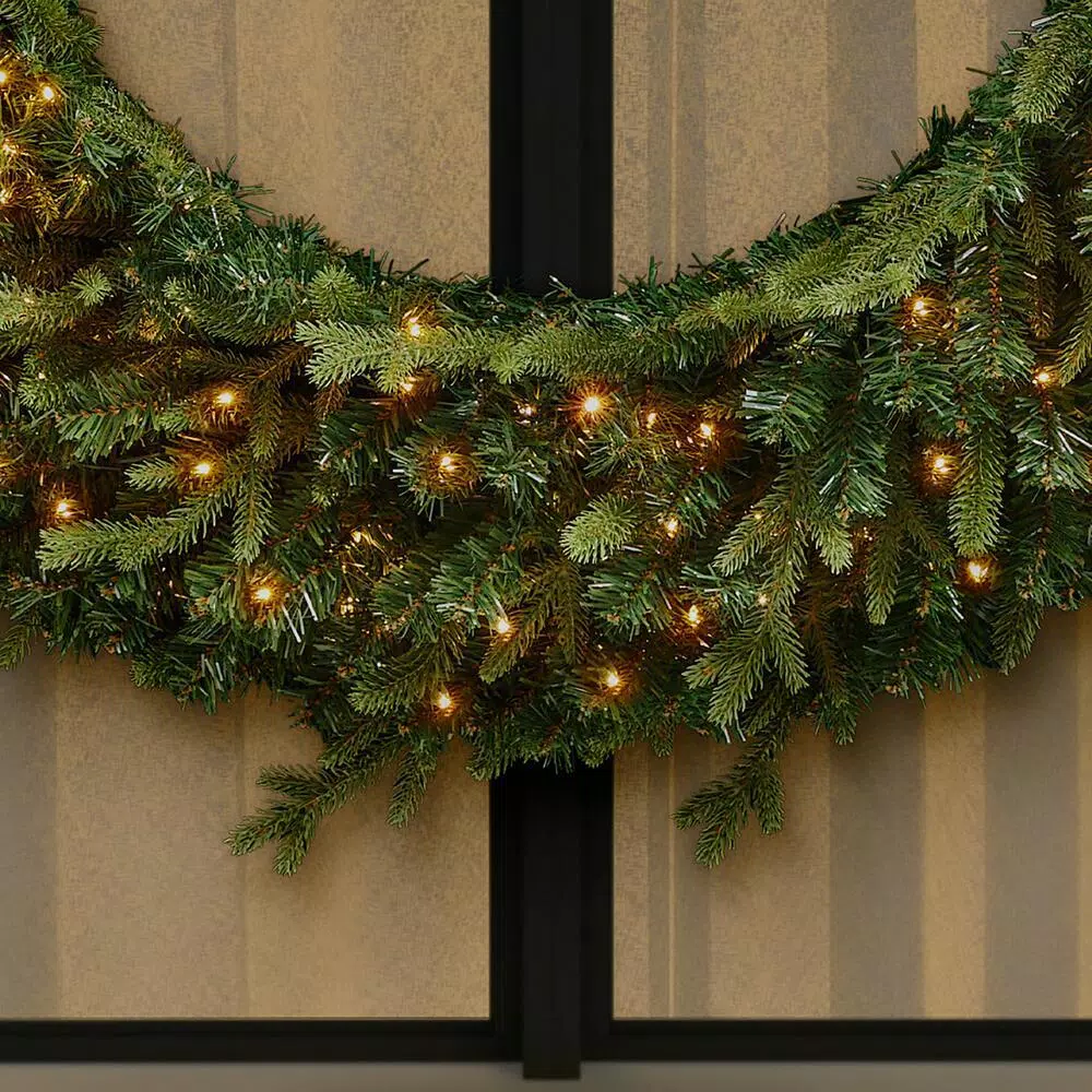 Home Accents Holiday 48 in. Jackson Noble Fir Artificial Wreath with 200 Warm White LED Micro Dot Lights