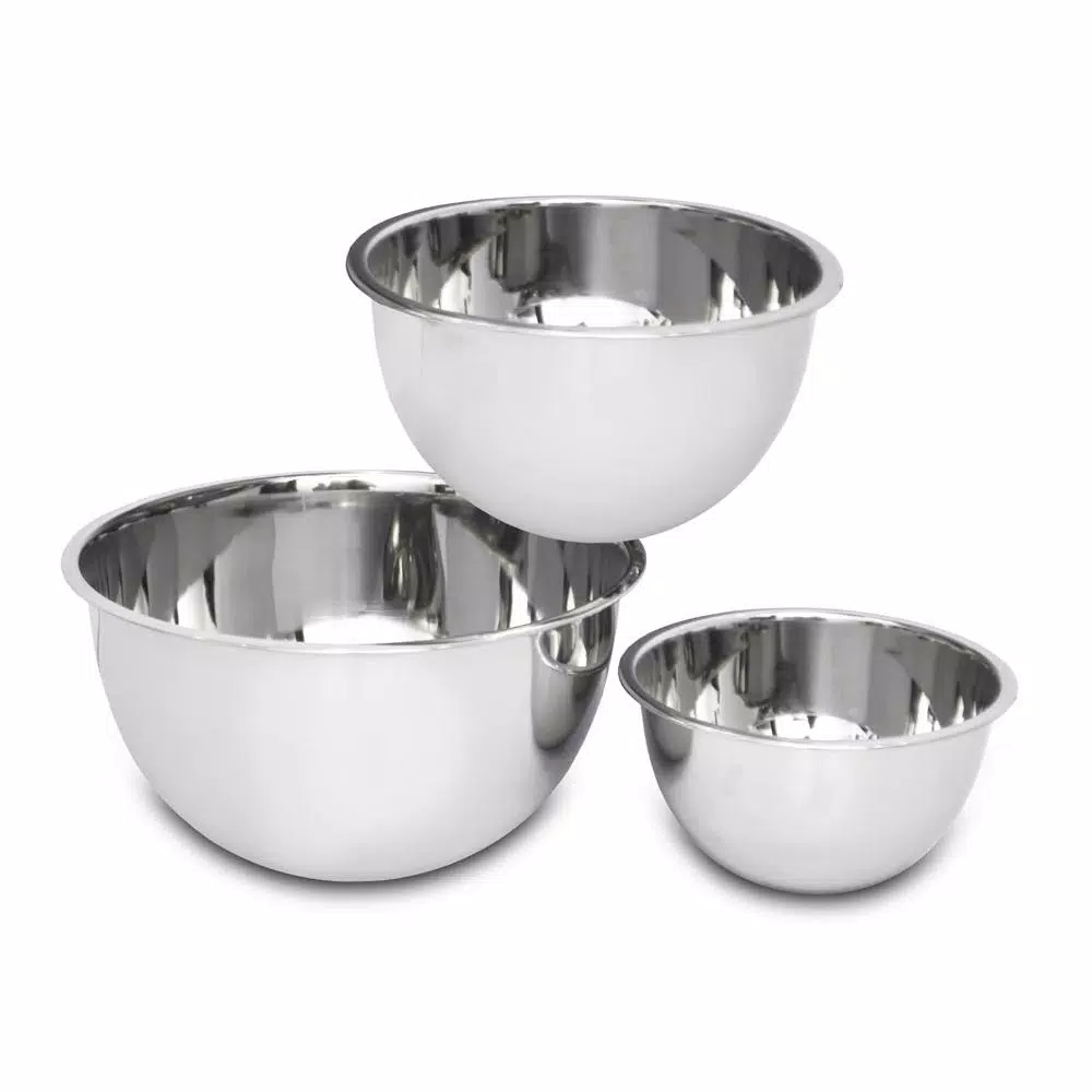Unbranded 3-Piece Stainless Steel Mixing Bowl Set, 5.2 Qt, 3.25 Qt, 1.25 Qt