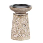 LITTON LANE Rustic Mango Wood and Iron Candle Holder Set of 3 with Floral Carvings thumbnail 7