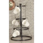 LITTON LANE Set of 2 Industrial Iron Mug Racks - Bell-Shaped Metal Stand with Hooks thumbnail 3