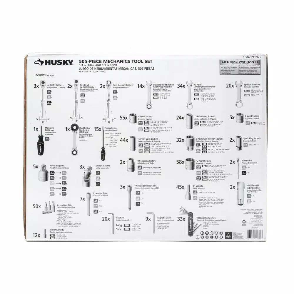 Husky Master Mechanics Tool Set, 505-Piece Chrome Hand Tool Set