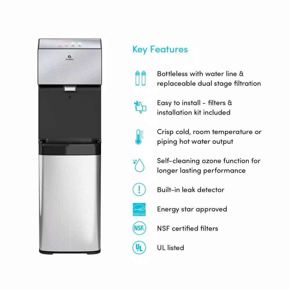 Avalon A13 Electric Bottleless Water Dispenser, Stainless Steel, 3 Temperatures, Self-Cleaning