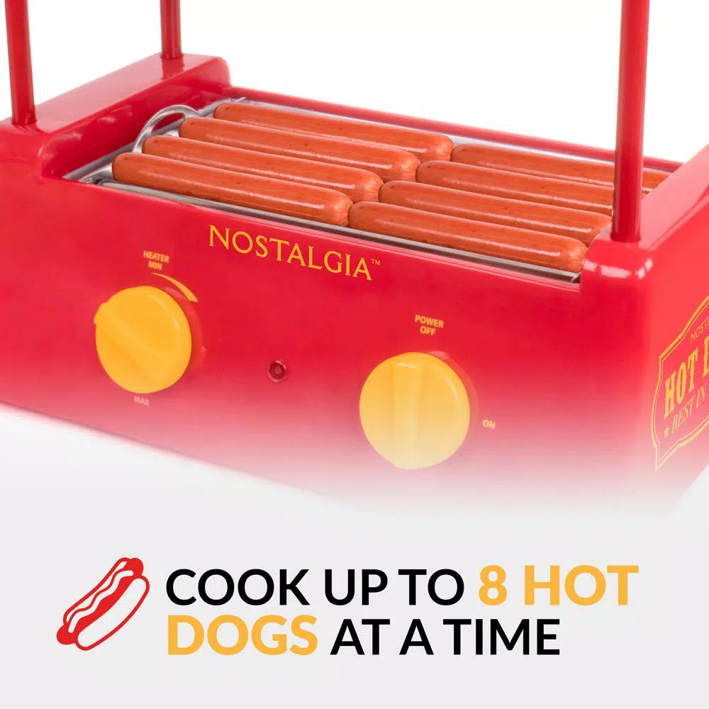 Nostalgia Red 8-Hot Dog Roller and 6-Bun Warmer Countertop Specialty Grill