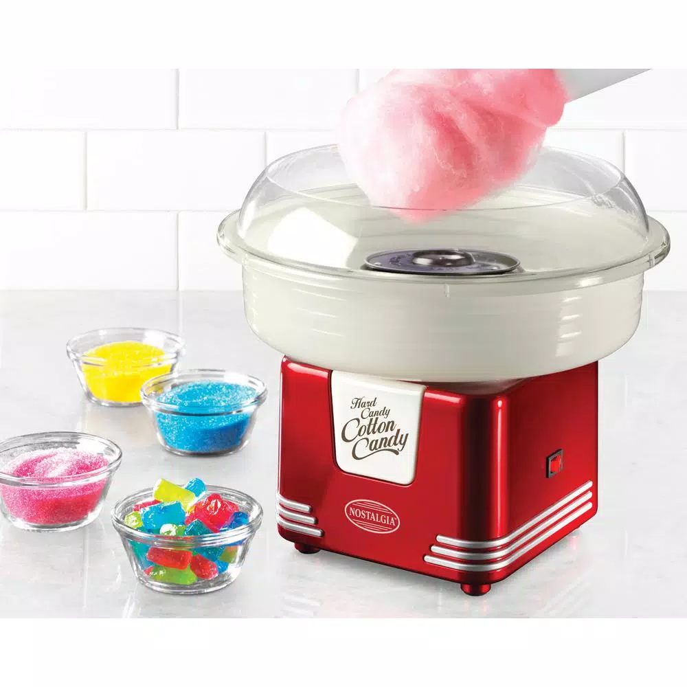 Nostalgia Retro Red Cotton Candy Maker Machine with Cones - Works with Hard Candy & Sugar-Free Candy