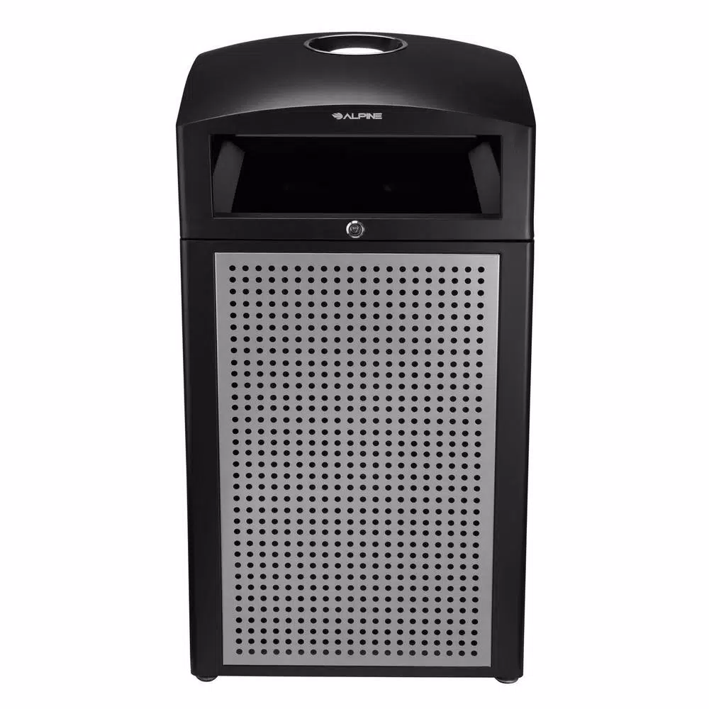 Alpine Industries 40 Gal. Steel Outdoor Commercial Trash Can with Ash Tray Lid