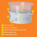 Rosewill 9.5 Qt. White Food Steamer and Rice Cooker, 800W with 3-Tier Baskets thumbnail 5