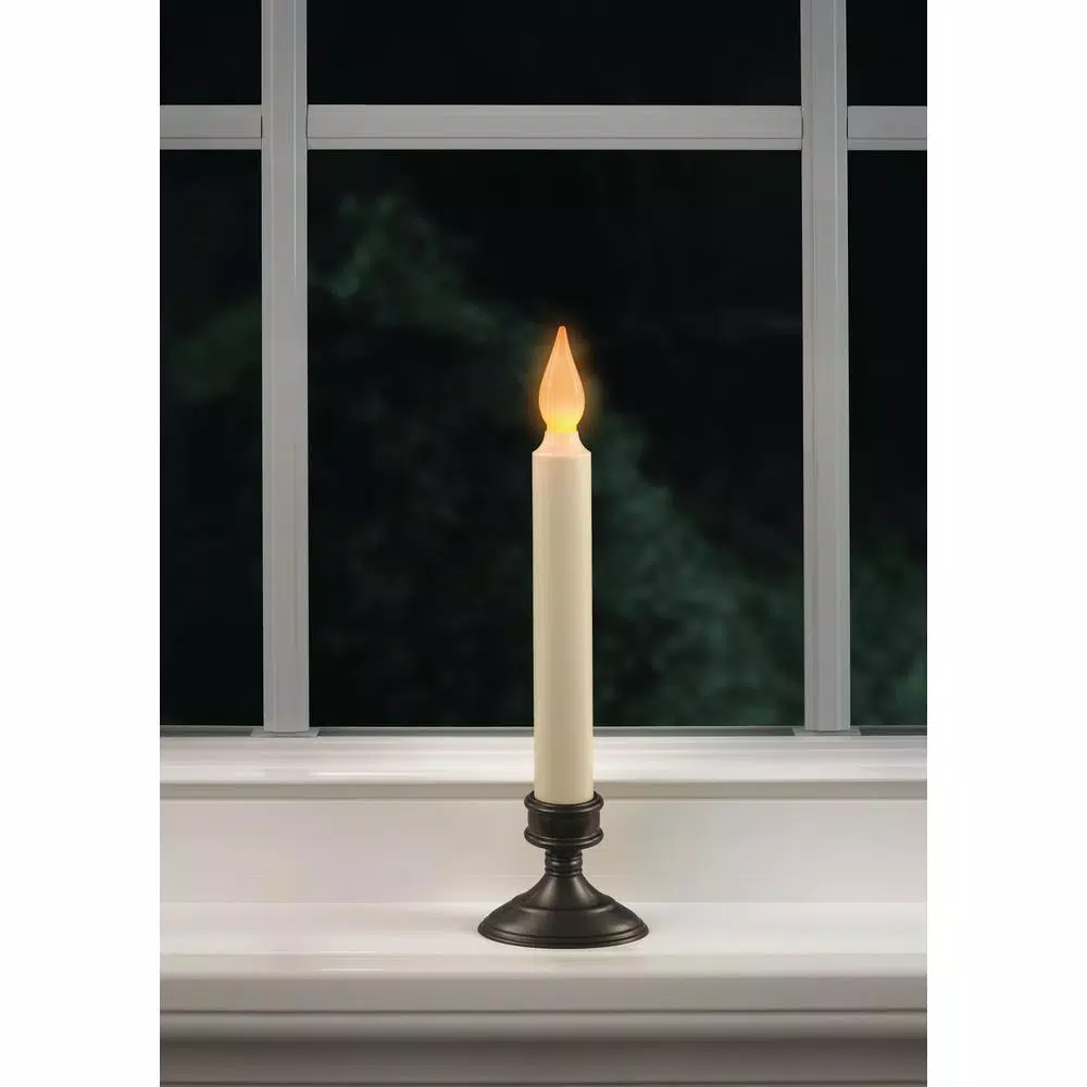 Xodus Innovations 9 in. Aged Bronze Amber LED Window Candle with Ivory Stick and Base (2-Pack)