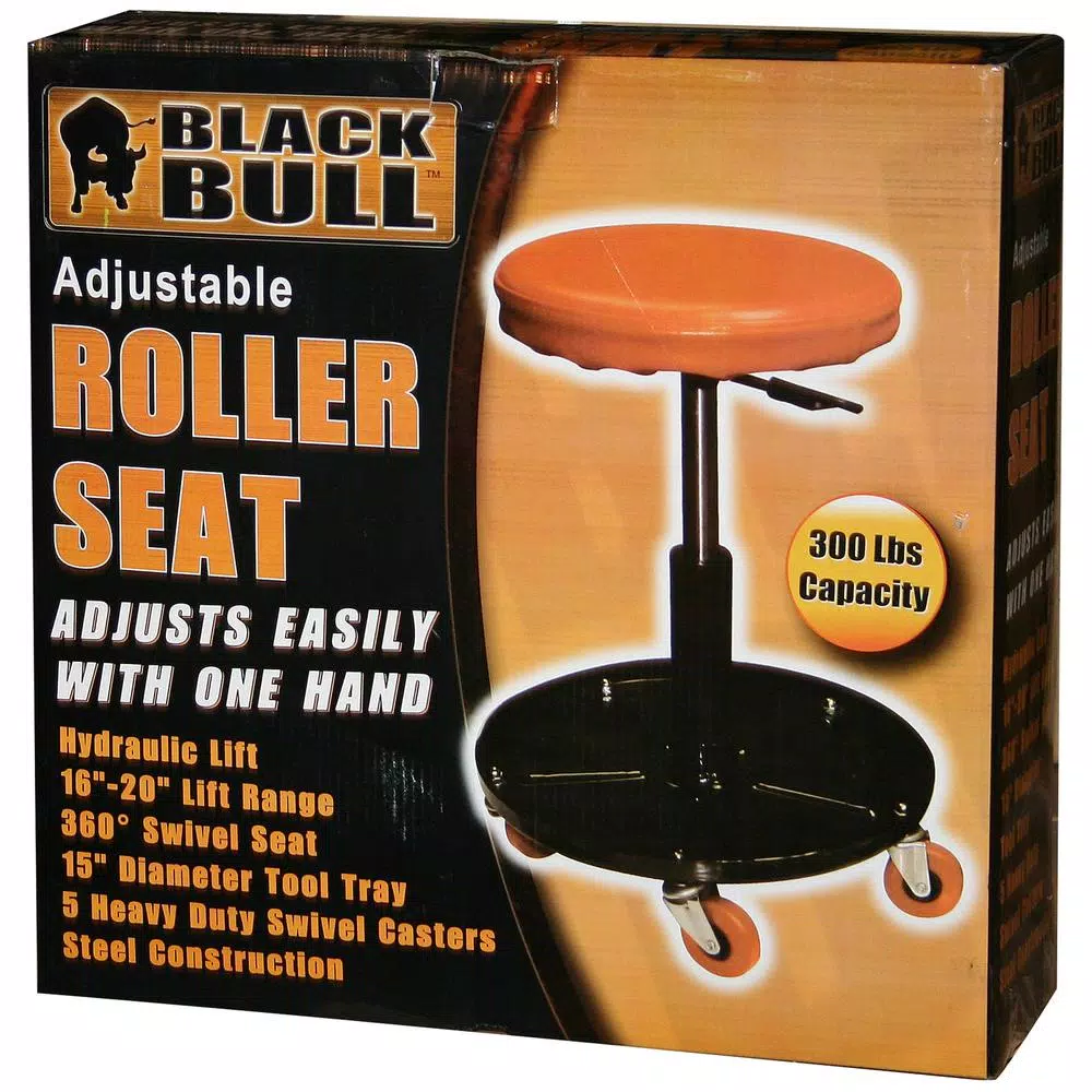 Black Bull Adjustable Mechanic's Roller Seat with Swivel Casters