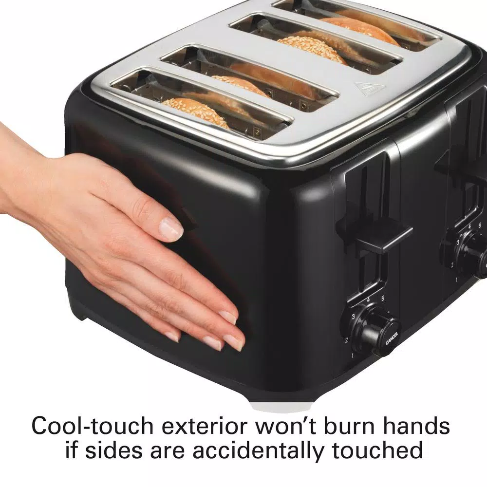 Proctor Silex 4-Slice Black Wide Slot Toaster with Crumb Tray and Toast Boost