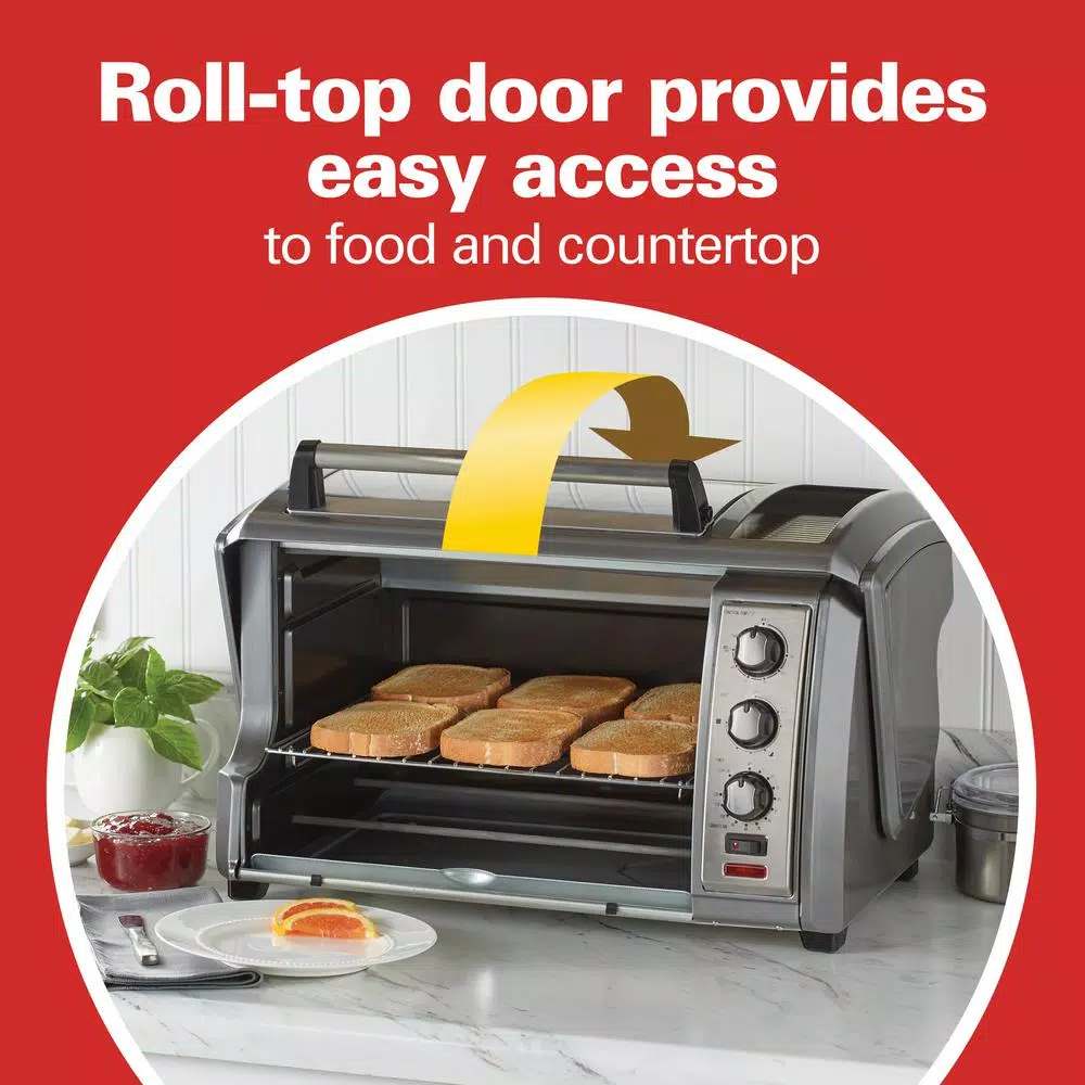 Hamilton Beach Easy Reach 1500W 6-Slice Convection Toaster Oven with Roll-Top Door, Grey