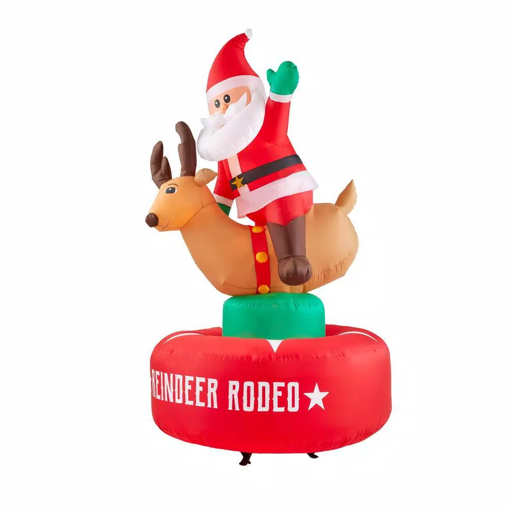 Airblown 6.5 ft. Animated Airblown Inflatable Santa and Reindeer Rodeo Scene with Lights