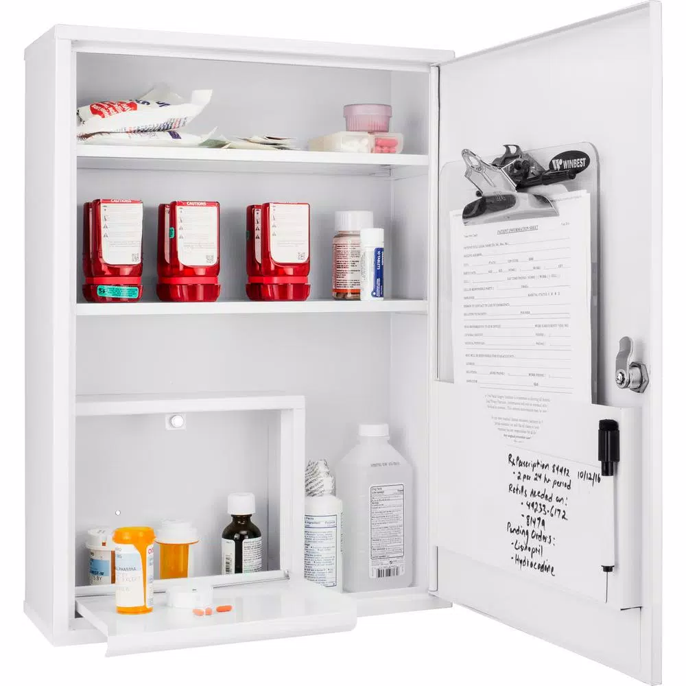 BARSKA Large Medical Cabinet First Aid Kit with Magnetic Dry Erase Pad and Lock Box