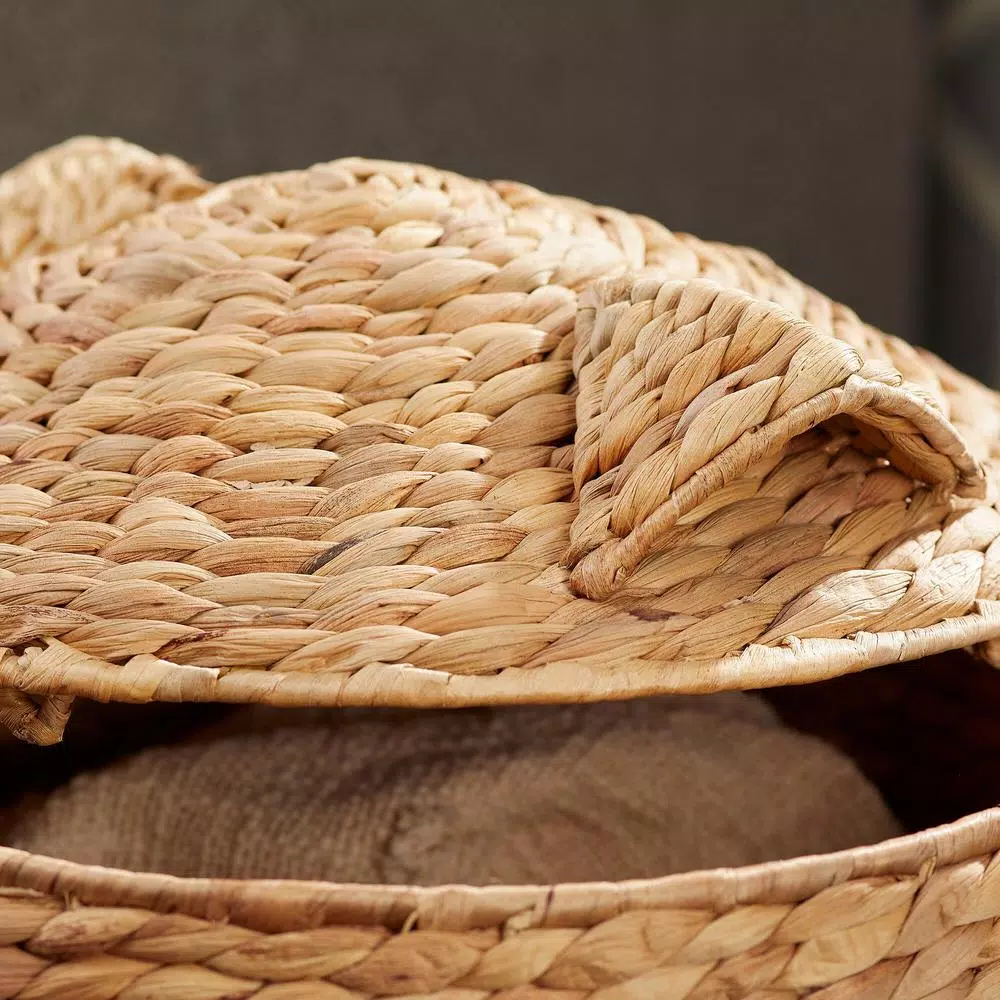StyleWell Light Brown Owl Water Hyacinth Woven Decorative Basket with Lid
