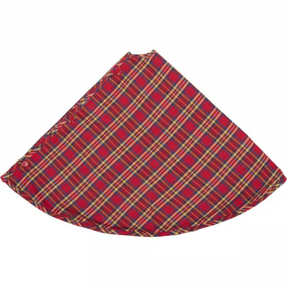 VHC Brands 48 in. Galway Barn Red Plaid Rustic Christmas Tree Skirt