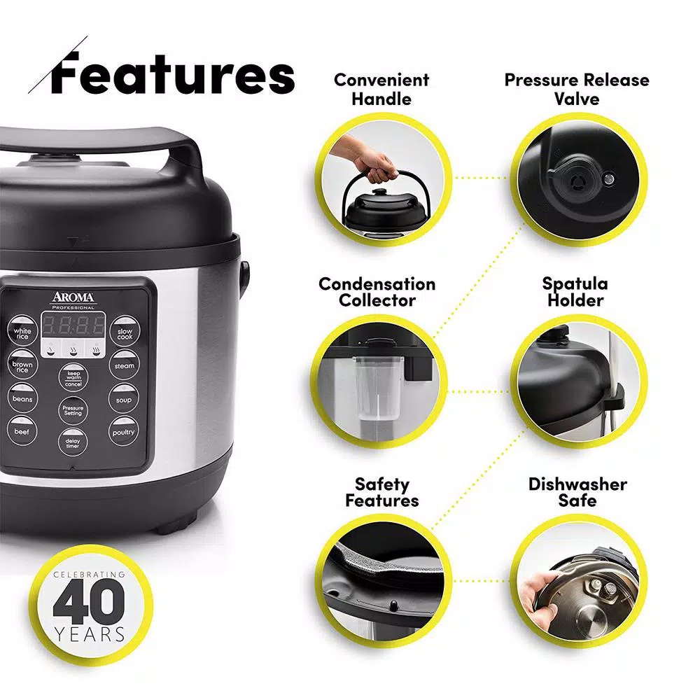 Aroma Professional 3.5 Qt. Stainless Steel Electric Pressure Cooker & Multicooker