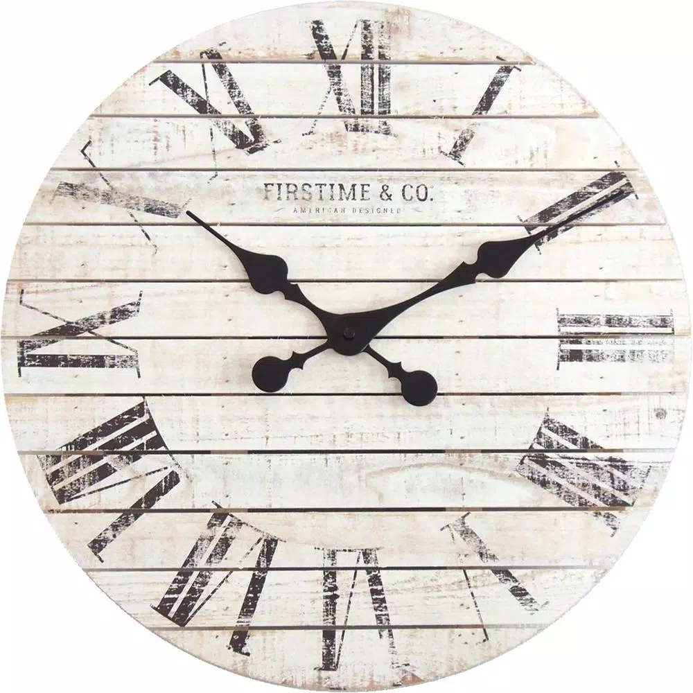 FirsTime 18 in. Shiplap White Wall Clock with Roman Numerals