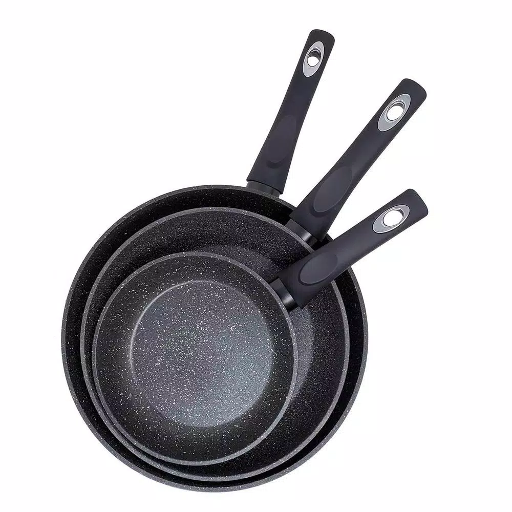 LavoHome Royal Marble 3-Piece Nonstick Forged Aluminum Frying Pan Set, Black