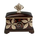 ORE International Folius 11.5 in. Floral Foliage Jewelry Box, Cherry Brown with Silver Accents thumbnail 1