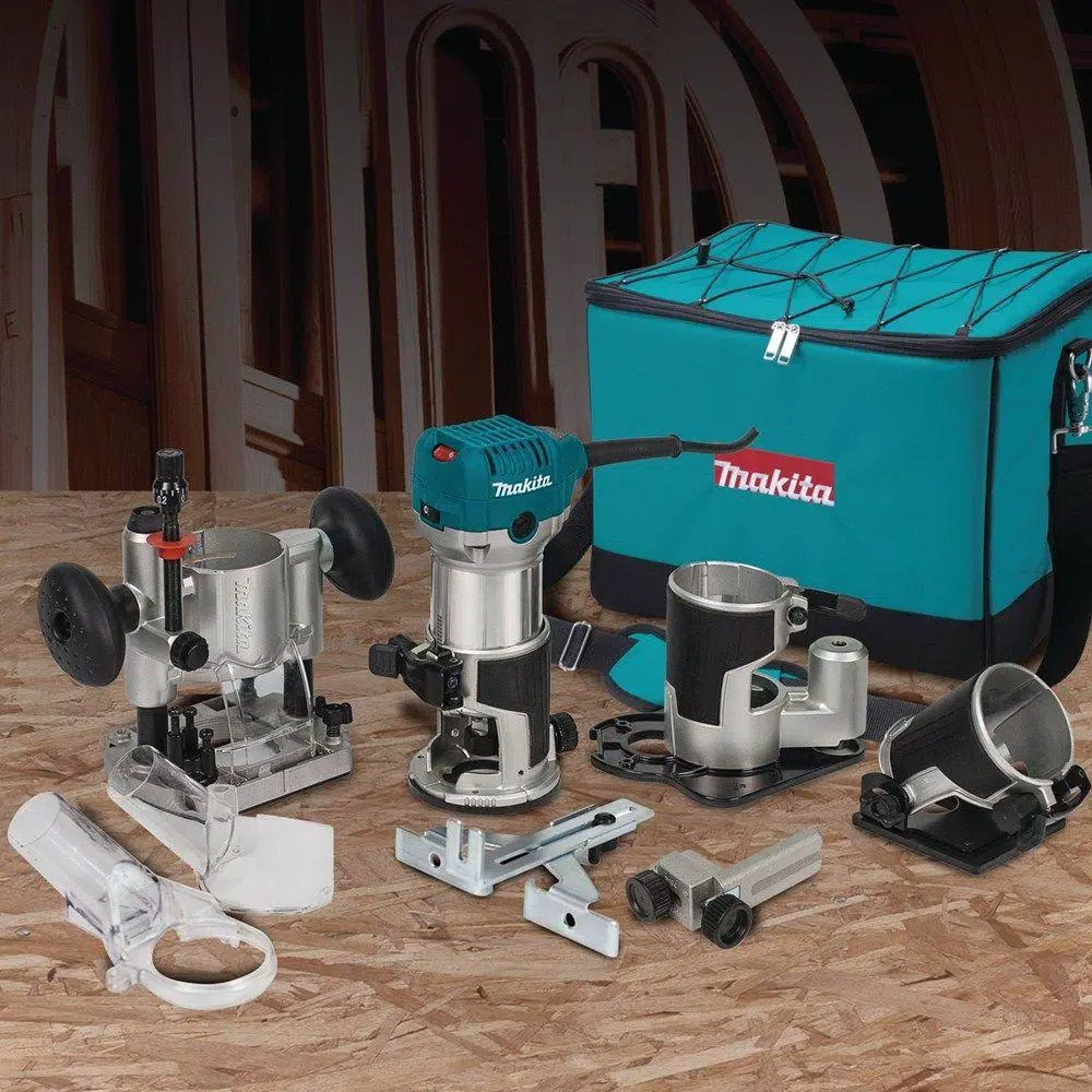 Makita 6.5 Amp 1-1/4 HP Corded Variable Speed Compact Router Kit with 3 Bases