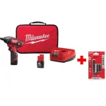 Milwaukee M12 12V Lithium-Ion Cordless 1/4 in. Hex Screwdriver Kit with Two 1.5Ah Batteries, Charger, Bag, and Bit Set thumbnail 1