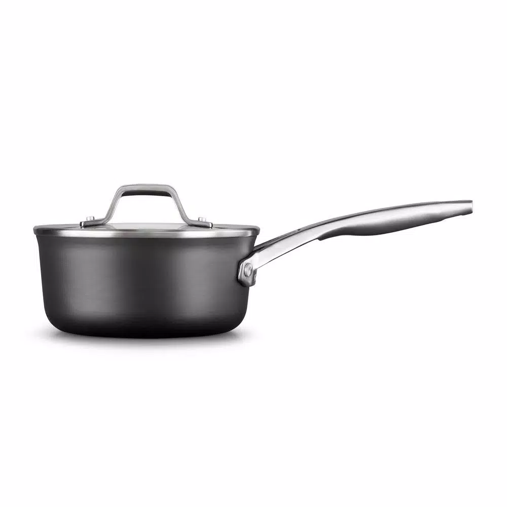 Calphalon Premier 1.5 qt. Hard-Anodized Aluminum Nonstick Sauce Pan with Glass Lid, Black