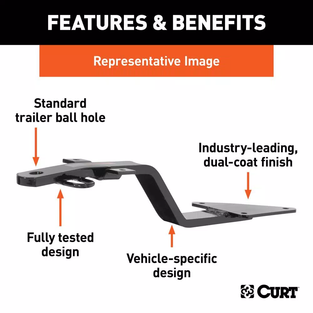CURT Class 1 Fixed-Tongue Trailer Hitch, 1.25 in. Receiver, Square Tube, Gloss Black