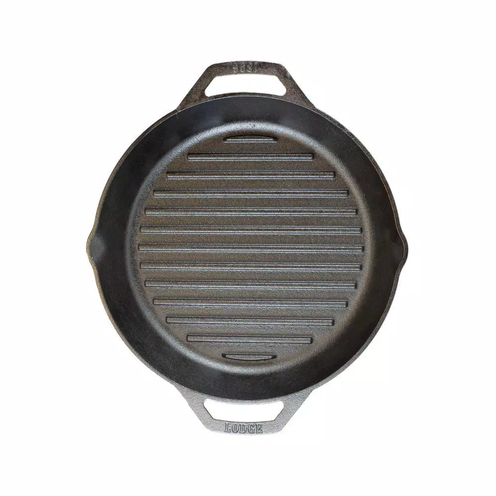 Lodge 12 in. Cast Iron Grill Pan with Dual Handles, Black