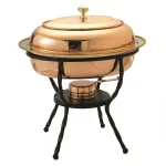 Old Dutch 6 Qt. Oval Copper over Stainless Steel Chafing Dish with Black Iron Stand thumbnail 1