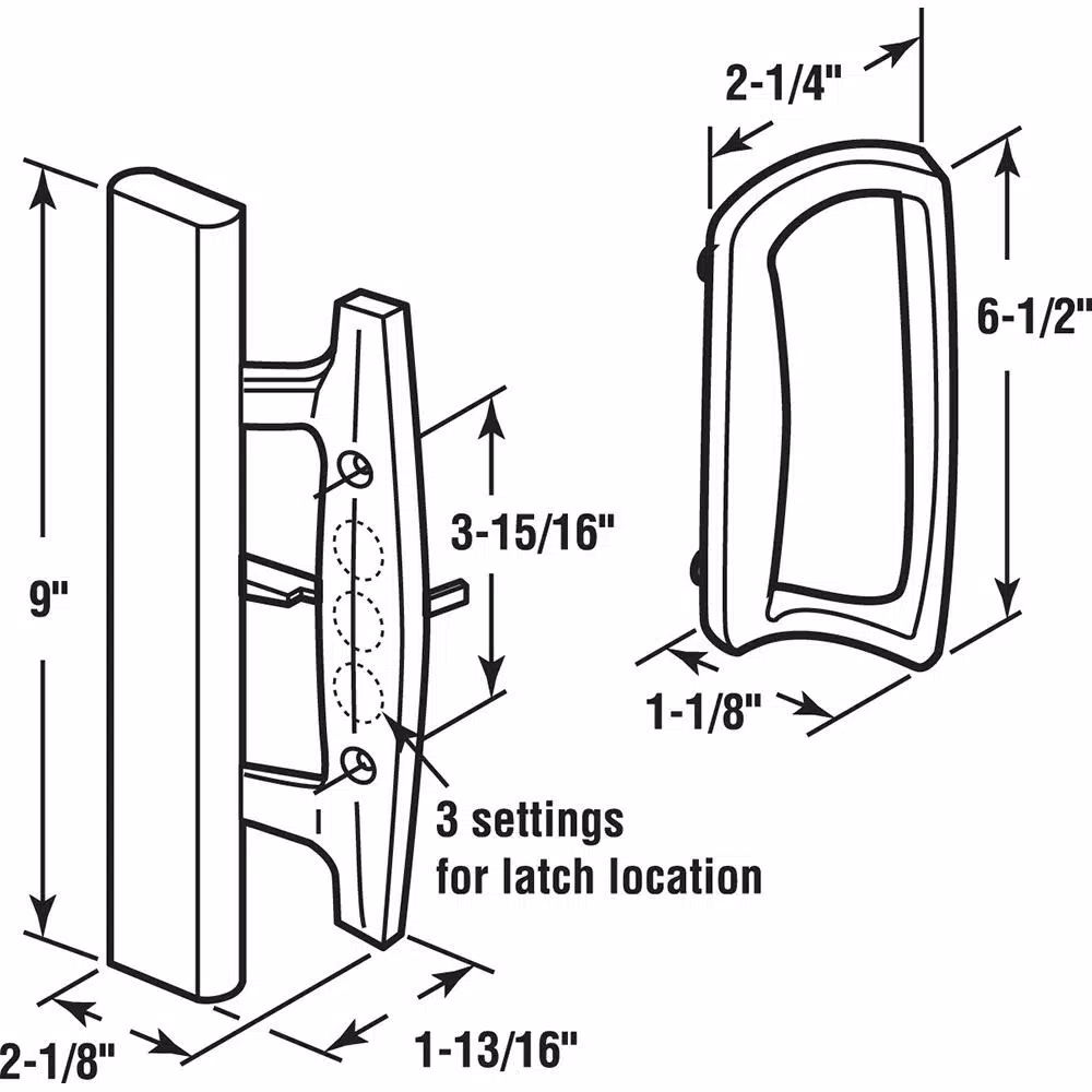 Prime-Line White Diecast Sliding Glass Door Handle Set with Wood Pull, 3-15/16 in. Mortise/Hook Style