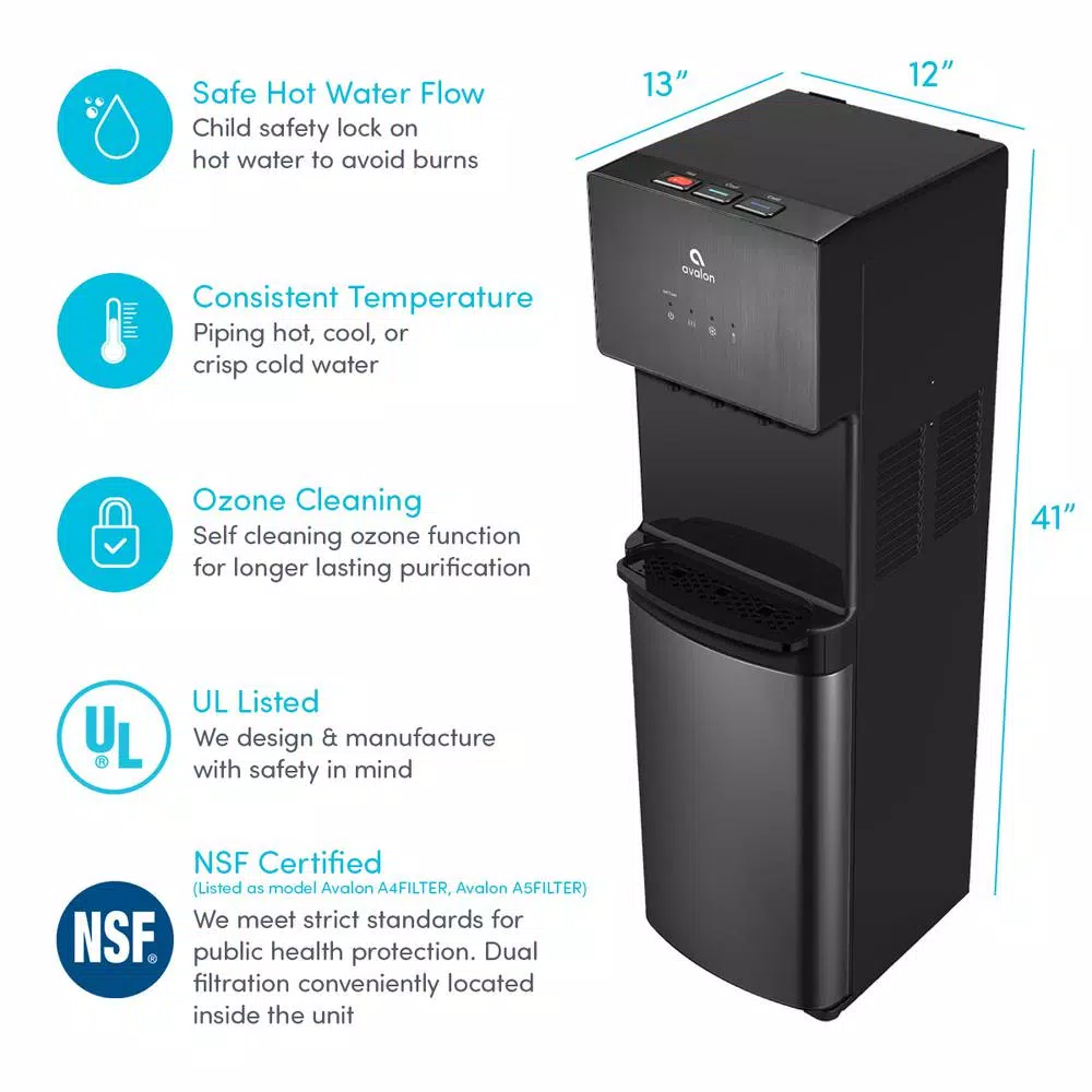 Avalon A5BLK Self-Cleaning Bottleless Water Cooler Dispenser, Black Stainless Steel