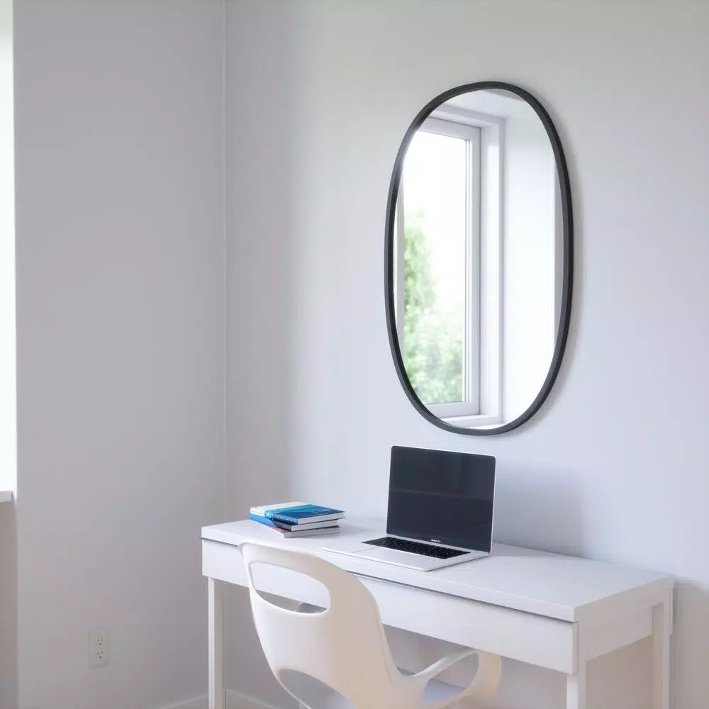 Umbra Hub Oval Modern Black Mirror with Rubber Rim, 36 in. x 24 in.