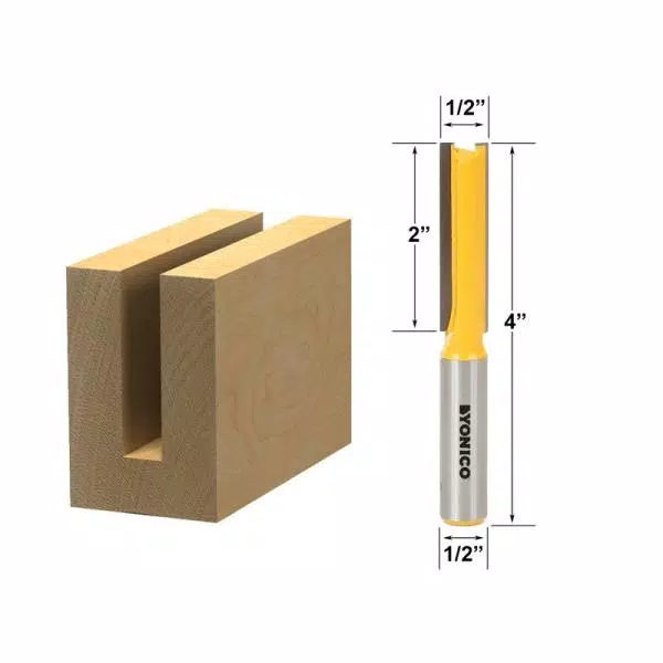Yonico 1/2 in. Dia Carbide Tipped Straight Router Bit, 2 Flute, 2 in. Cutting Length