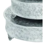 Benzara Silver Aluminum Cake Stand Set of 4 - Assorted Sizes with Intricate Carved Embossed Pattern thumbnail 5