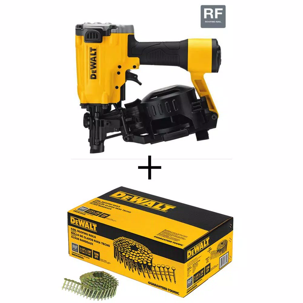 DEWALT 15-Degree Pneumatic Coil Roofing Nailer with 7,200-Pack Galvanized Steel Nails