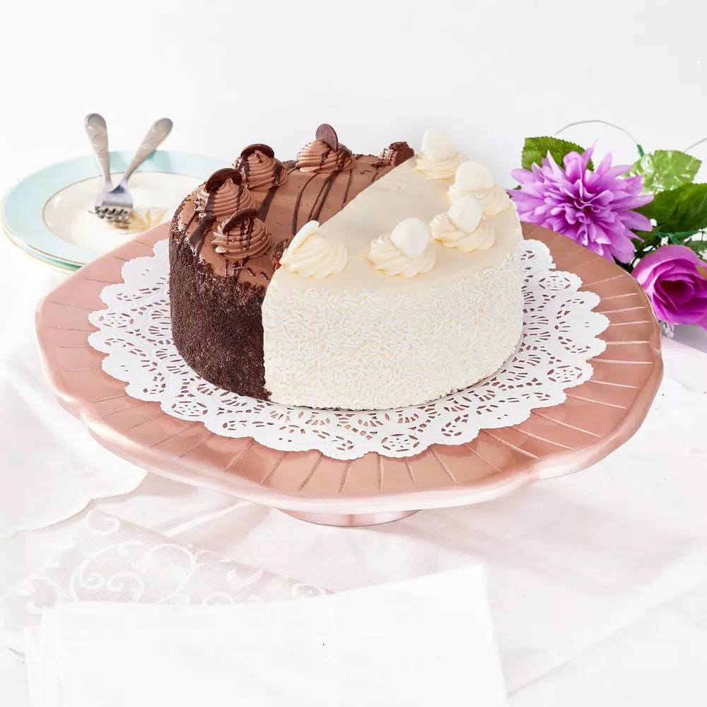 Old Dutch Rose Gold Lily Pad Cake Stand, 14.5 in. Aluminum Dessert Display