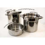 ExcelSteel 12 Qt. Professional 18/10 Stainless Steel 4-Piece Multi-Cooker Set with Lid thumbnail 3