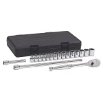GEARWRENCH 1/2 in. Drive 18-Piece Metric Ratchet and Socket Set, Chrome Vanadium Steel thumbnail 1
