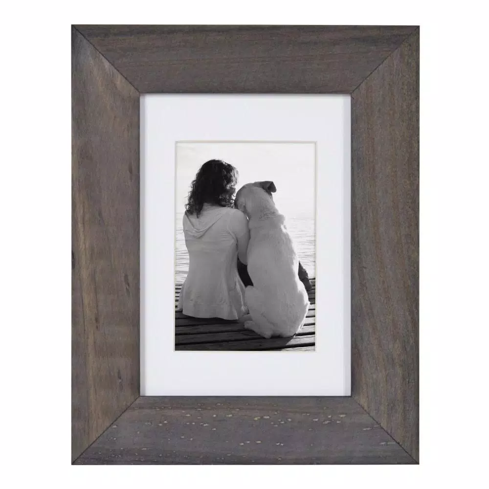 DesignOvation Museum Collection Gray Wood Picture Frame Set, 5x7 in. with 3.5x5 in. Mat (Set of 4)