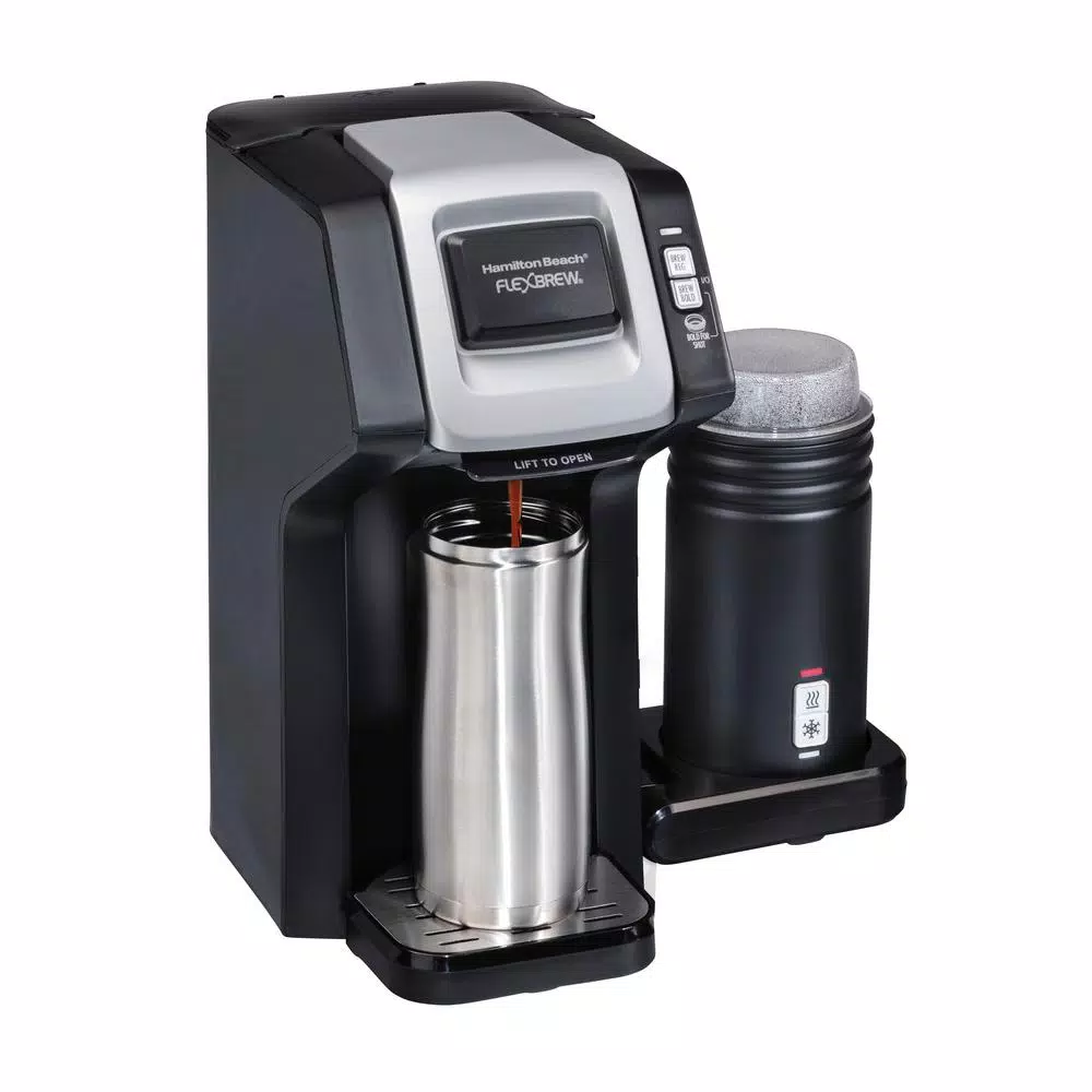 Hamilton Beach FlexBrew Single Serve Coffee Maker with Built-in Milk Frother, Black