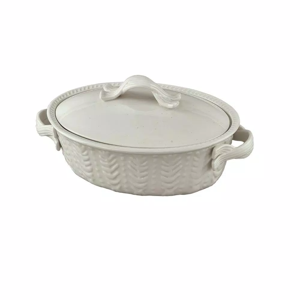Park Designs Levingston 8.25 x 11.5 in. Covered Oval Stoneware Baking Dish with Lid, Cream