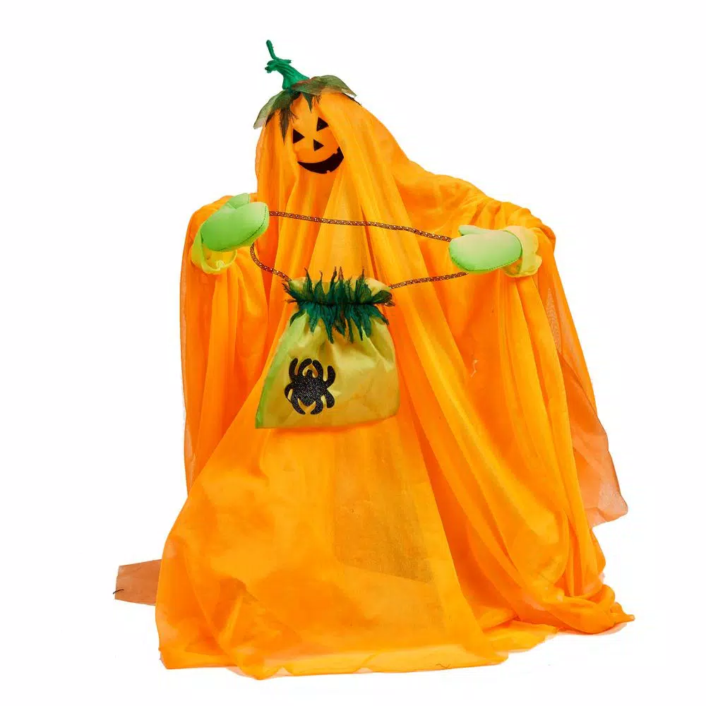 Unbranded 30 in. Animated Standing Pumpkin Ghost Halloween Decoration with Spooky Sounds and Lights