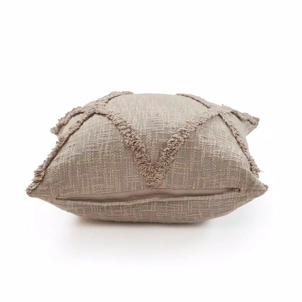 LR Resources Taupe Solid Hypoallergenic Cotton Throw Pillow with Polyester Insert, 20 x 20 in.